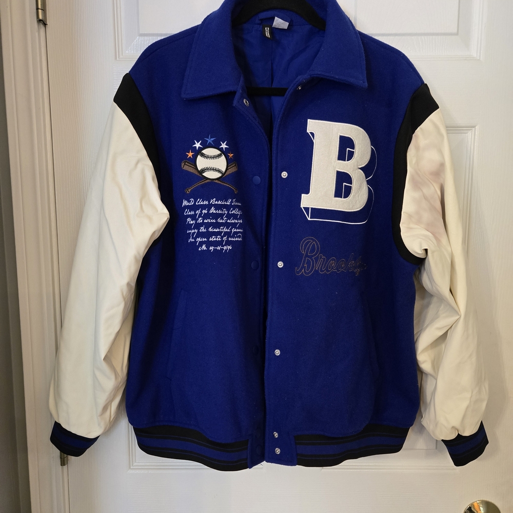 Divided Blue and White Kids Baseball Jacket